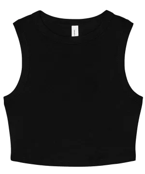 Womens micro rib muscle crop tank | Solid Black Blend