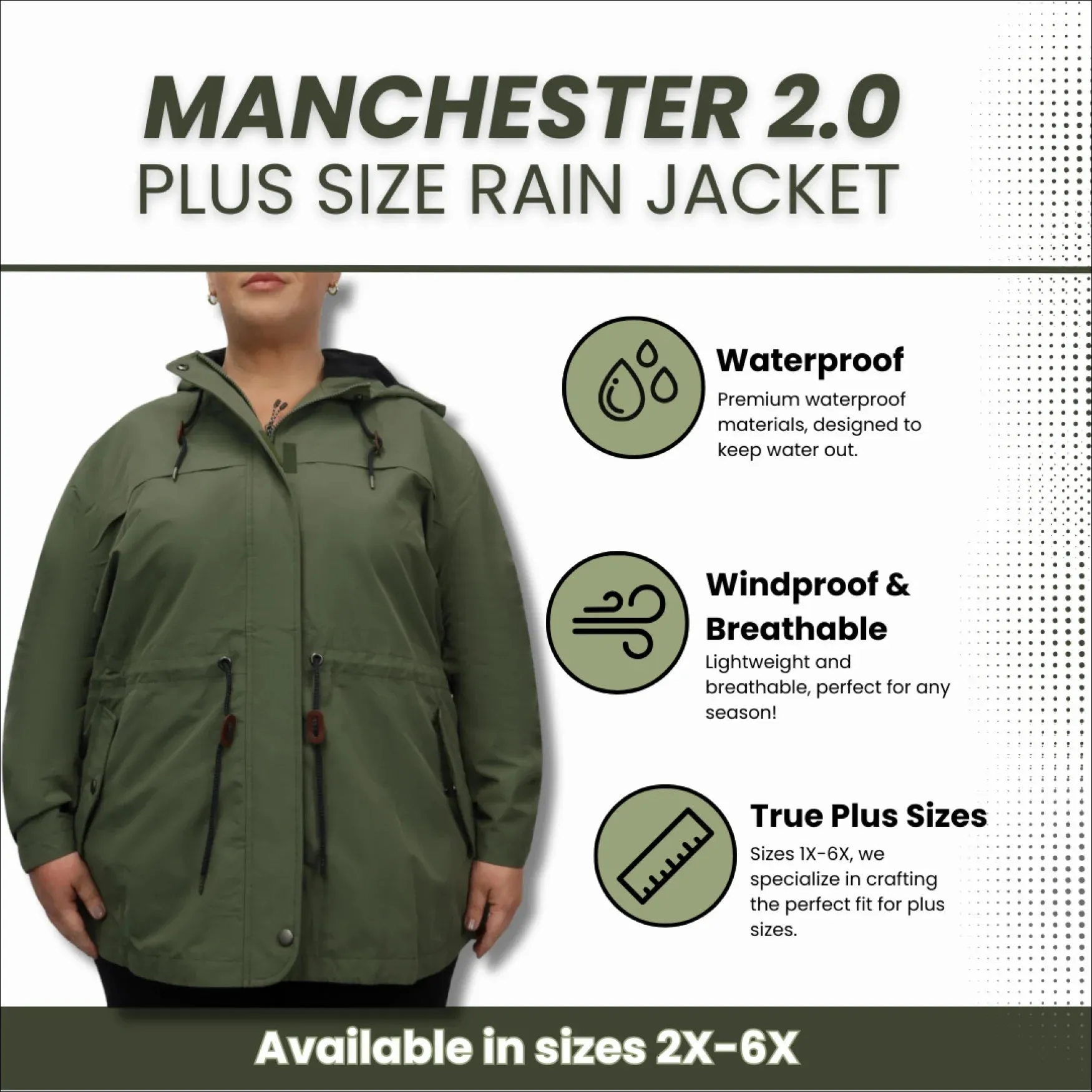 Women’s Plus Size Manchester Waterproof 2X-6X Rain Jacket