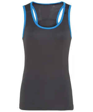 Womens TriDri® panelled fitness vest | Charcoal/Sapphire