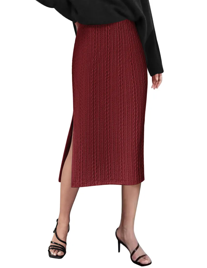 Zeagoo Womens Knit Midi Skirts Casual Pencil Skirt