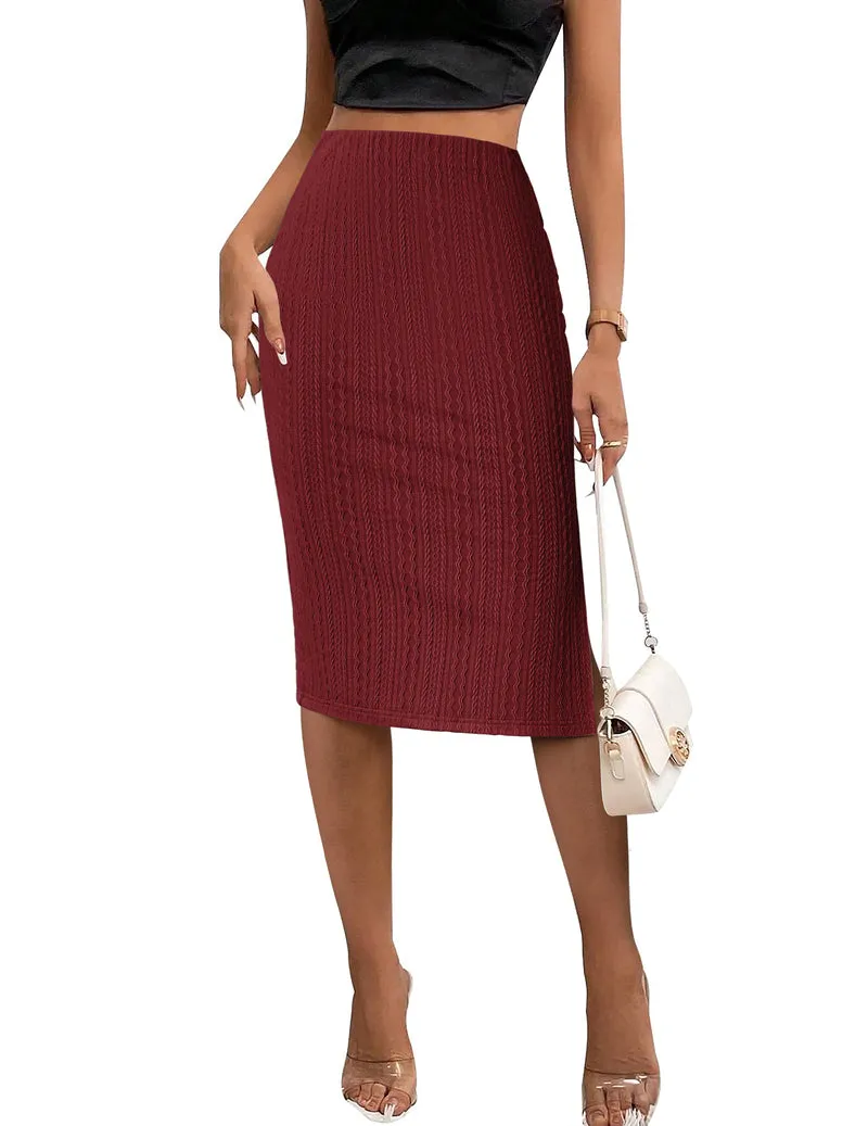 Zeagoo Womens Knit Midi Skirts Casual Pencil Skirt