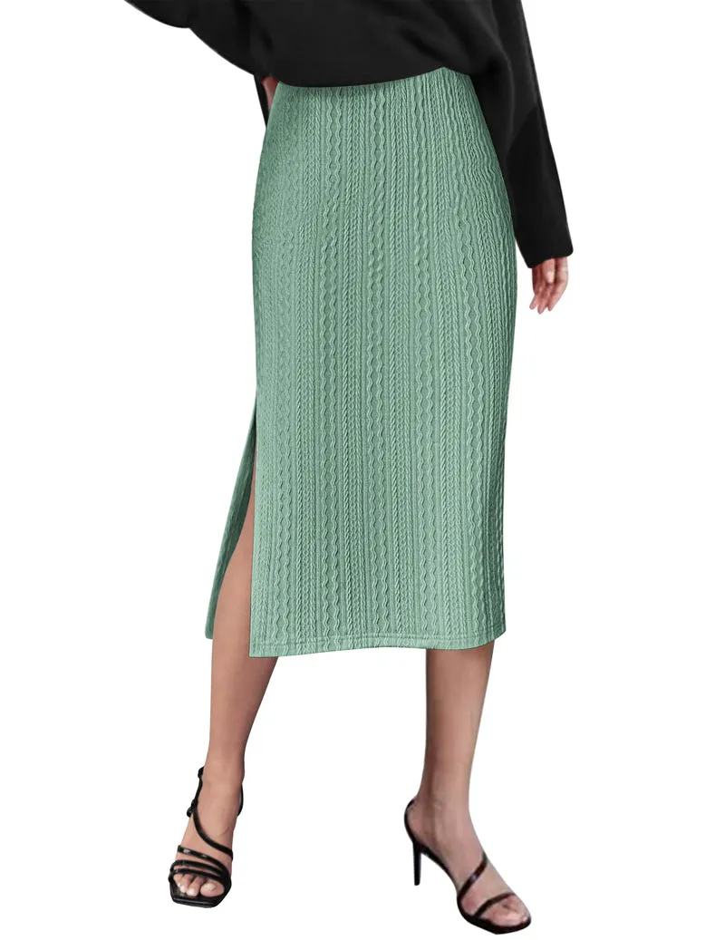 Zeagoo Womens Knit Midi Skirts Casual Pencil Skirt