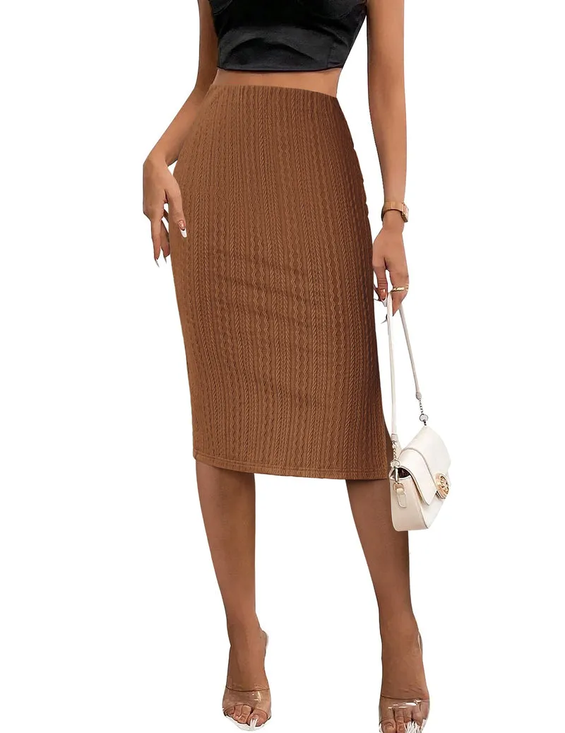 Zeagoo Womens Knit Midi Skirts Casual Pencil Skirt