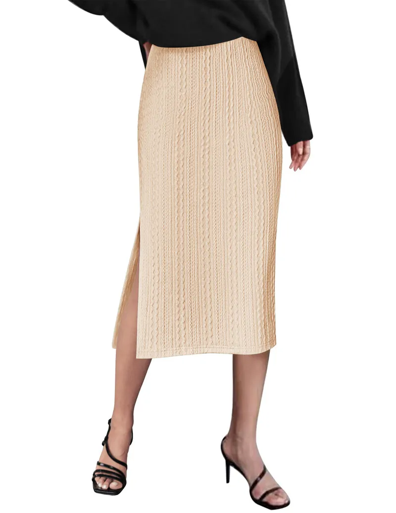 Zeagoo Womens Knit Midi Skirts Casual Pencil Skirt