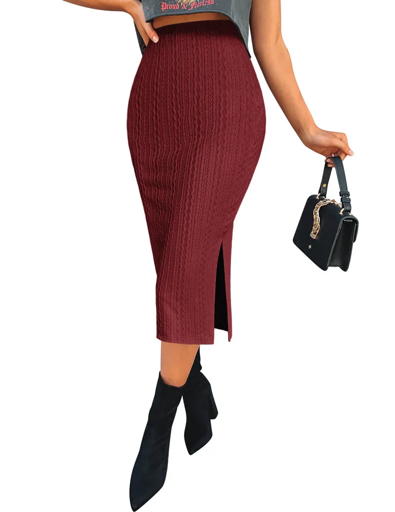 Zeagoo Womens Knit Midi Skirts Casual Pencil Skirt